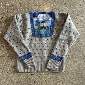 Susan Bristol Gray Sweater with Blue and Green Accents